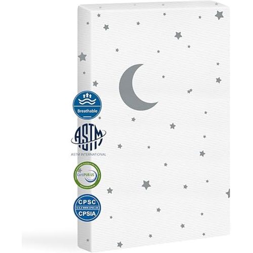 38"x24" Mini Crib Mattress with Washable Breathable Soft Waterproof Animal Cover - Portable Dual-Sided Design Infants Mattress with High Density Support Foam and Memory Foam