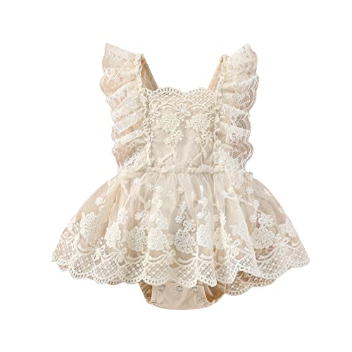Newborn Infant Baby Girl Onesie Romper Lace Ruffle Tulle Flower Sleeveless Bodysuit Birthday Outfit Toddler Jumpsuit