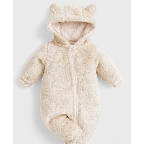 Baby Bear Fleece Zip up Jumpsuit in Beige, Size 3-6 months