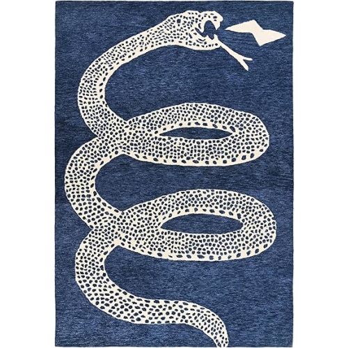 Hand-Tufted Snake Wool Area Rug - Modern Animal Design, Thick, Soft & Durable Carpet - Perfect for Living Room, Bedroom, Dining Room, Kitchen & Entryway (Navy Blue, 6' x 9')