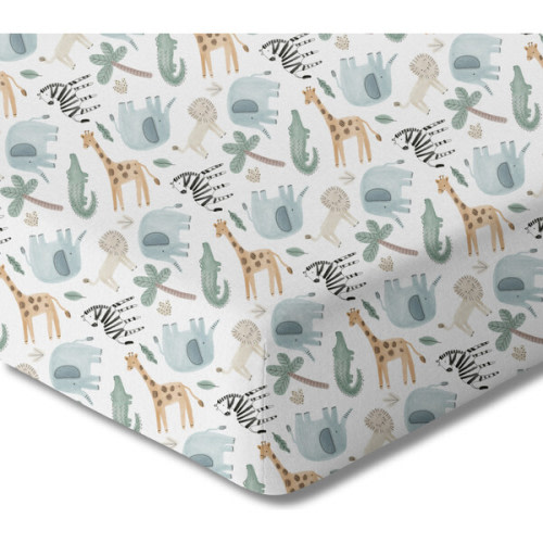 Organic Print Crib Sheet, Safari Animals - Norani | Maisonette
