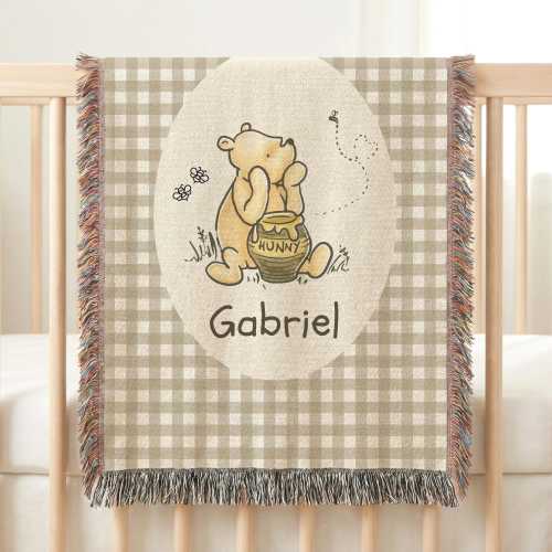 Winnie the Pooh Baby Boy Blanket Personalized Baby Blanket Classic Pooh Nursery Blanket Pooh Bear Blanket with Name Pooh Baby Shower Gifts