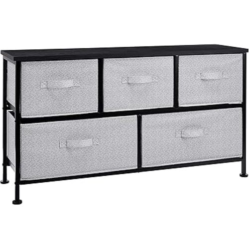 Amazon Basics Extra Wide Fabric 5-Drawer Storage Organizer Unit for Closet, Black