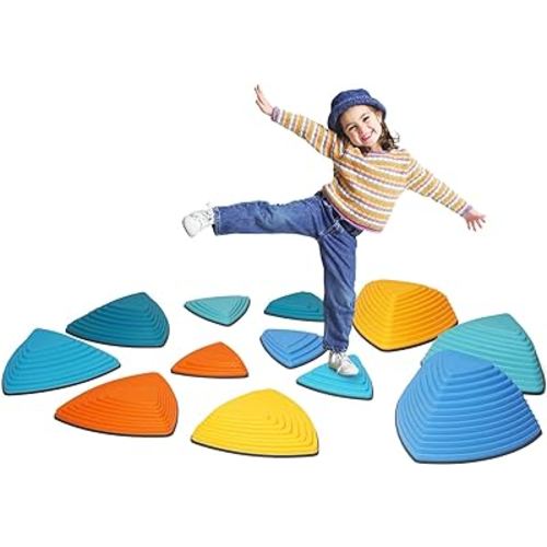 12Pcs Stepping Stones for Kids Anti-skidding Stepping Stones Set Balance Blocks Indoor & Outdoor Fitness Equipment Promotes Balance Coordination & Strength