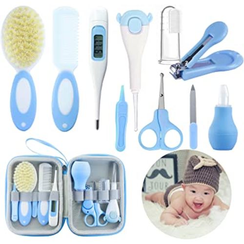 Baby Care Kits,Baby Grooming Kit,10 in 1 Newborn Essentials Must Haves,Baby Nail Clippers Baby Brush Baby Comb Earpick Nose Cleaning Tool Baby Nail File Nursing Baby Kit (Blue)