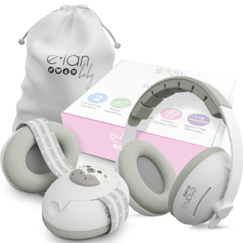 2-in-1 Baby Ear Muffs Noise Protection - Baby Headphones for Noise & Plane Travel - 2 Headbands - Toddler Ear Protection for Infant & Toddler Travel Essential, Age 1-48 Months