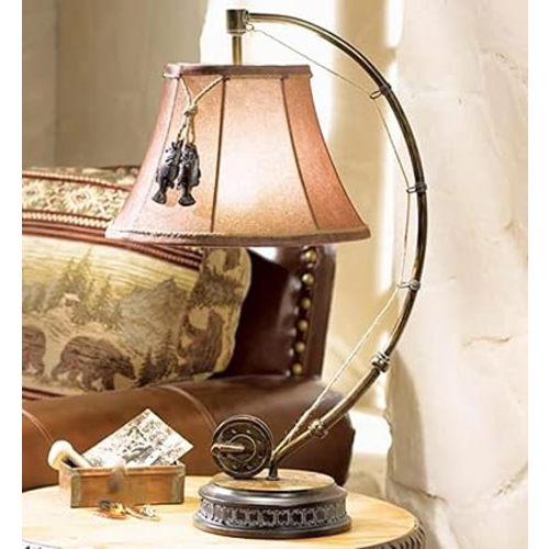 BLACK FOREST DECOR - Fishing Reel Table Lamp with Faux Moleskin Shade - Perfect Cabin & Lodge Decor - 28" x 15" x 13"