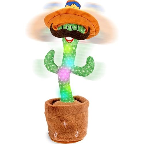 Dancing Cactus Toy, Talking Cactus Toys, Easter Volume Adjustable Gift for Baby Girls Boys Kids 1 2 3 6 9 12 Year Old, Repeat What You Say Toy of Easter Gifts-Hooded Beard