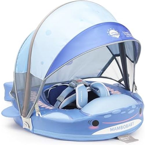 2024 Newest Mambobaby Baby Pool Float with Canopy & Tail Mambobaby Baby Swim Float Non-Inflatable Solid Baby Float Upgrade Soft Waterproof Skin-Friendly Material Infant Swim Float