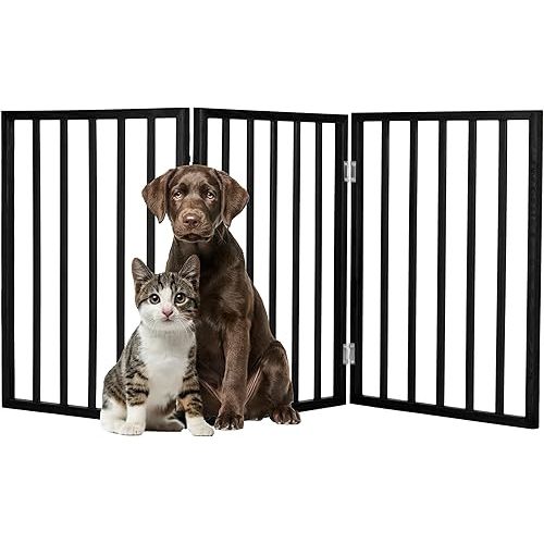 Pet Gate - 3-Panel Indoor Foldable Dog Fence for Stairs, Hallways, or Doorways - 54x24-Inch Wood Freestanding Dog Gates by PETMAKER (Black)