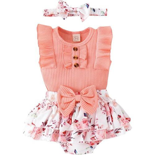 GDTOGRT Baby Girl Clothes Newborn Infant Summer Outfits Ruffle Romper and Shorts with Headband Sets for 0-3-6-9-12-18 Months