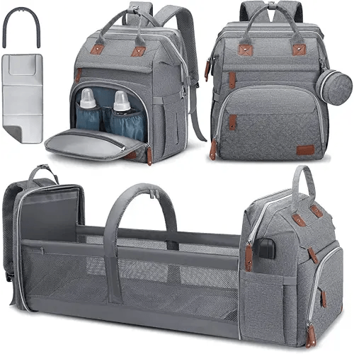 DERJUNSTAR Diaper Bag Backpack,Baby Diaper Bags, Multifunctional Travel Diaper Waterproof Backpack for Baby Boy & Girls, with Portable Diaper Pad,Grey