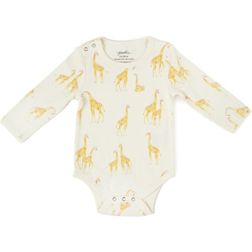 Baby Follow Me Giraffe Print Organic Cotton Bodysuit, 6-12 M, Yellow