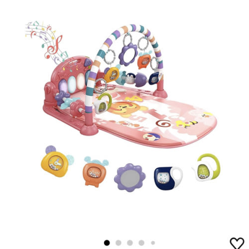 dearlomum Baby Play Mat Baby Gym,Funny Play Piano Tummy Time Baby Activity Mat with 5 Infant Sensory Baby Toys, Music and Lights Boy & Girl Gifts for Newborn Baby 0 to 3 6 9 12 Months (Pink)