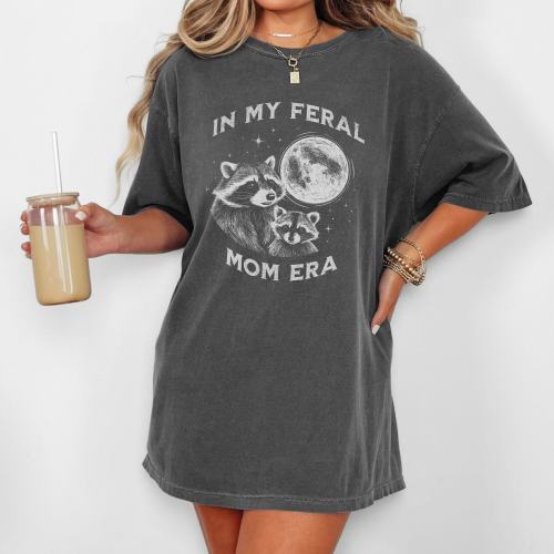 Feral Mom Shirt, Distressed Retro Raccoon Comfort Colors TShirt, Funny Vintage Feral Raccoon Mama T-Shirt, In My Feral Mom Era Graphic T