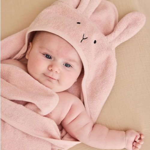 Baby Hooded Towel – Organic Cotton Baby Bath Towels, 32" x 32" Super-Soft and Absorbent Baby Towels for Newborn 2-Pack (Rabbit Blush)