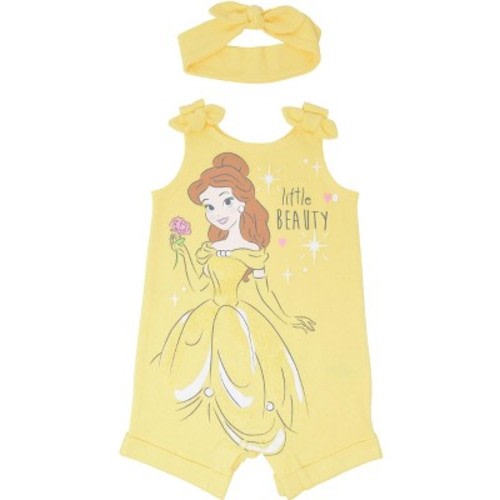 Disney Princess Belle Newborn Baby Girls Sleeveless Romper & Headband Belle 0-3 Months