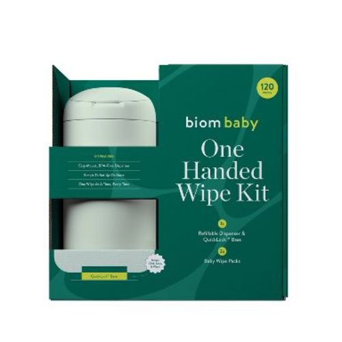 Biom 99% Water Hypoallergenic Baby Starter Kit - Seafoam Green - Fragrance Free - 120ct: Refillable, Alcohol-Free, Aloe & Vitamin E