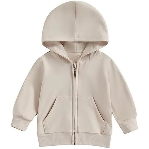 Toddler Baby Boy Girl Zip Up Hoodies Solid Color Casual Long Sleeve Hooded Sweatshirts Jacket Outwear Fall Clothes