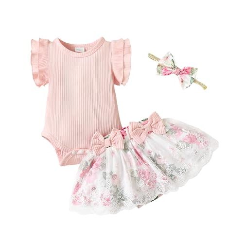 Mioglrie Preemie Clothes Girl Newborn Girl Outfits Infant Baby Girl Clothes Summer Romper Dress Shorts Set