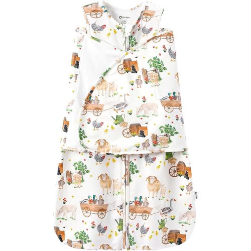 PATPAT Cotton Swaddle for Newborns, Soft Baby Wearable Blanket, Quiet Hook & Loop Closure, Easy Transition Design, 2-Way Zipper for Easy Diaper Changes, 0.5 TOG, Farm Animal Print, 0-3 Months