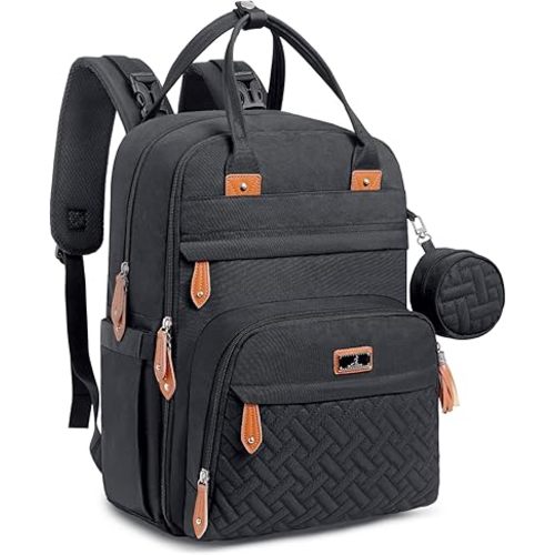 BabbleRoo Diaper Bag Backpack - Baby Essentials Travel Tote - Multi Function Waterproof Diaper Bag, Travel Essentials Baby Bag with Changing Pad, Stroller Straps & Pacifier Case - Unisex, Black