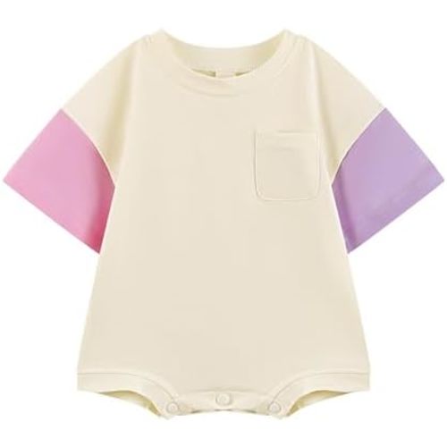 Bafeicao Baby Boy Girl Bubble Romper Color Block Short Sleeve T Shirt Newborn Summer Bodysuit
