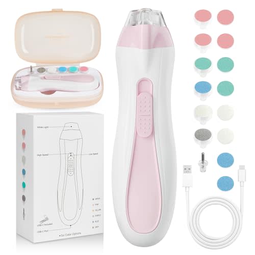 Prolixity Baby Nail File Electric - Rechargeable Baby Nail Clippers, 15 in 1 Gentle Baby Nail Trimmer Electric with Light and 15 Grinding Pads, Baby Nail Care Set for Infant Toddler, Pink