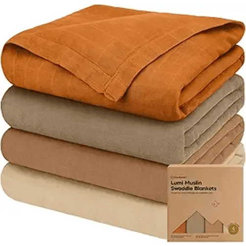 Spice 4-Pack Organic Muslin Swaddle Blankets - Unisex Baby Swaddle Blankets for Newborns