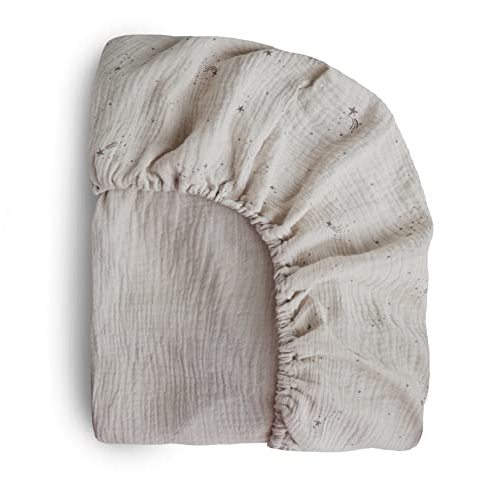 mushie Extra Soft Muslin Fitted Crib Sheet | 192 Thread Count | 28"x 52" (Falling Stars)