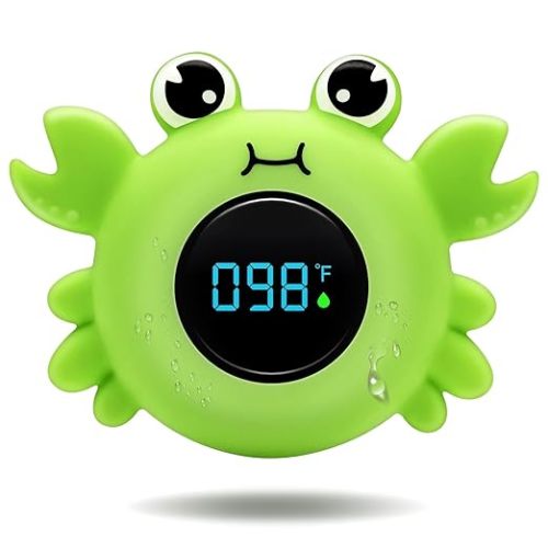 b&h Baby Bath Thermometer - Instant Read, Digital Water & Room Temp Reader, Safety Water Sensor for Infants, Color-Coded Alerts, Tub Temperature Monitor, Cute Floating Bath Toy, Crab (Green)