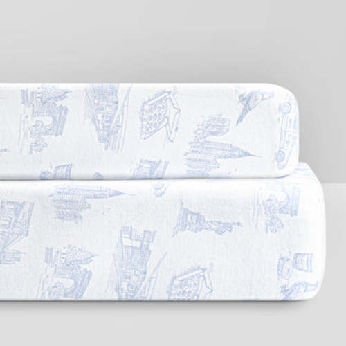 NYC Toile Organic Jersey Cotton Crib Sheet and Changing Pad Cover Set