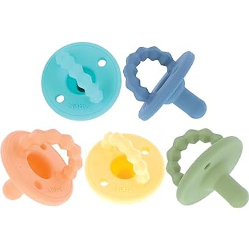 Nuby Silicone Softees Pacifier and Teethers - (5-Pack) Silicone Baby Pacifiers and Teethers - 0+ Months - Assorted Colors