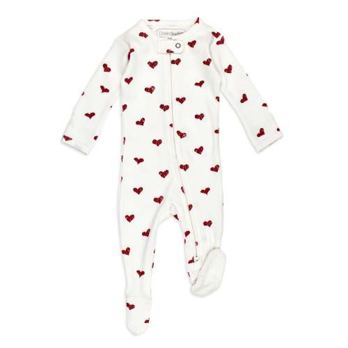 Organic 2-Way Zipper Footie in Crimson Hearts