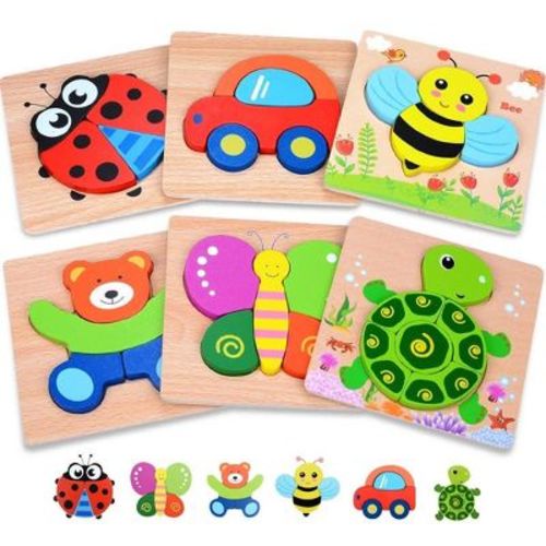 Magifire Wooden Puzzles for Toddlers 1-3, Set of 6 Montessori Toys, 1 Year Old Wood Puzzles for Baby Boys Girls