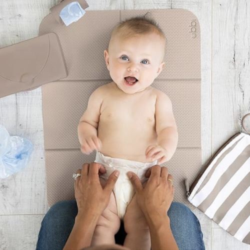 Ubbi On-The-Go Diaper Changing Baby Mat, Soft and Comfortable Diaper Bag Accessory Must Have for Newborns, Easy to Clean, Portable Folding Pad, Baby Traveling Accessories, Taupe