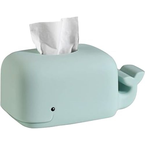 Silicone Whale Tissue Box Cover for Facial Tissues, Tablet Phone Stand Tissue Dispenser Holder, Napkin Organizer for Office Living Room (Light Blue)