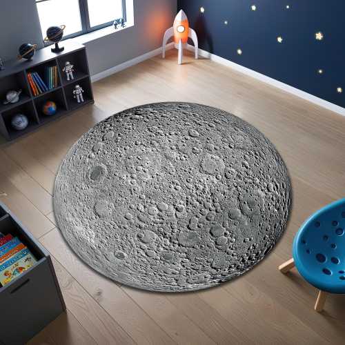 3D Moon Round Rug, Space Room Mat, Crater Chimney Carpet, Planet Decor, Moon Design Rug