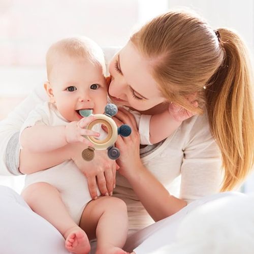 Baby Teething Toys for 0-6 6-12 Months, BPA Free Baby Teether Sensory Toys for Babies 0 3 6 9 12 18 Months, Newborn Infant Toys Gifts for 1 One Year Old Baby Boys Girls - Blue