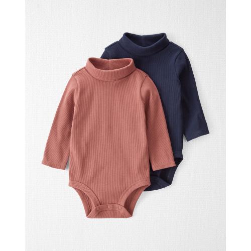 Baby Organic Cotton 2-Pack Mock Neck Rib Bodysuits - Style,Navy, Dusty Rose