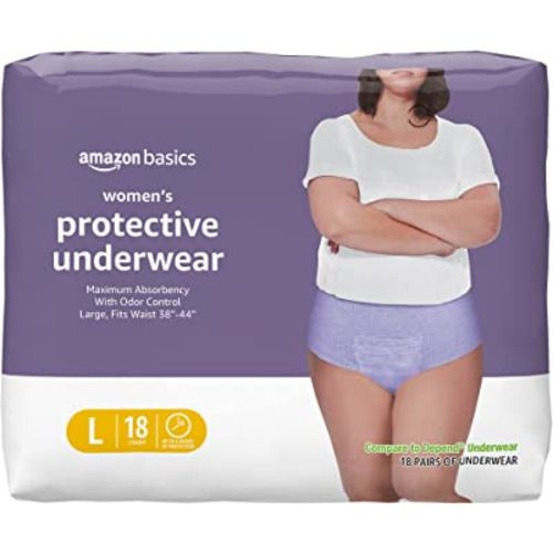 Amazon Basics Women's Protective Underwear, Incontinence & Postpartum, Maximum Absorbency, Large, Lavender, 54 Count, (3 Packs of 18)