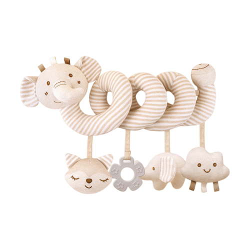 13.8in Organic Cotton Hanging Spiral Activity Toy, Multi-Sensory Bed Wrap for Sensory Development, Early Learning Cognitive Toy, Soft Plush Animal Decorations (Elephant)
