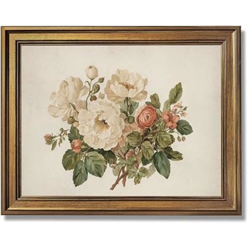 Framed Vintage Floral Bouquet Poster Canvas Print Wall Art for Living Room Decoration, Elegant Painting Pictures Wall Decor, Bedroom Home Decor Poster (Retro Framed,24L X36W)