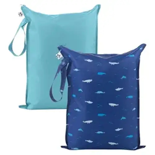 Tiny Twinkle Mess Proof Wet Bags | 2-Pack Reusable Waterproof Wet Bags for Swimsuits | Baby Clothes | Travel & Diaper Bag (Ocean)
