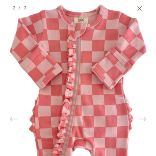 Strawberry/Rosy Checkerboard / Organic Frill Zip Footie – SpearmintLOVE