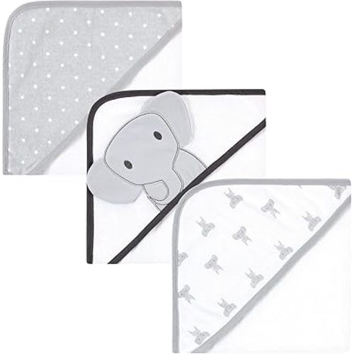 Hudson Baby Unisex Baby Cotton Rich Hooded Towels, Gray Modern Elephant, One Size