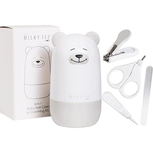Milky Tee® Baby Nail Kit with Nail Scissors, Baby Nail File & Tweezers in Cute Bear Case - Baby Nail Clippers Set for Newborn, Toddler Nail Clipper, Baby Manicure Set, Baby Needs for First Year
