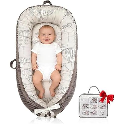 Organic Cotton Baby Lounger – Reversible, Portable, Soft & Breathable with Washable Cover | Perfect for Awake-Time Use Only - Little Leaves