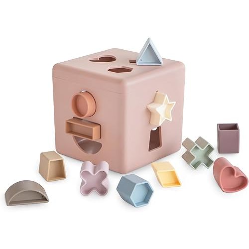 mushie Shape Sorting Box (Petal) | Educational Learning Toy for Toddlers with 12 Shapes | Made in Denmark (10+ Months)