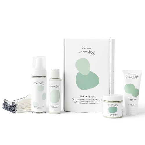 Esembly Skincare Kit, Baby Arrival Gift Set with Organic Diaper Creams, Reusable Organic Cotton Wipes and Wipe Cleanser with Foamer - Baby Essentials for Cloth Diapering - For Mama and Baby